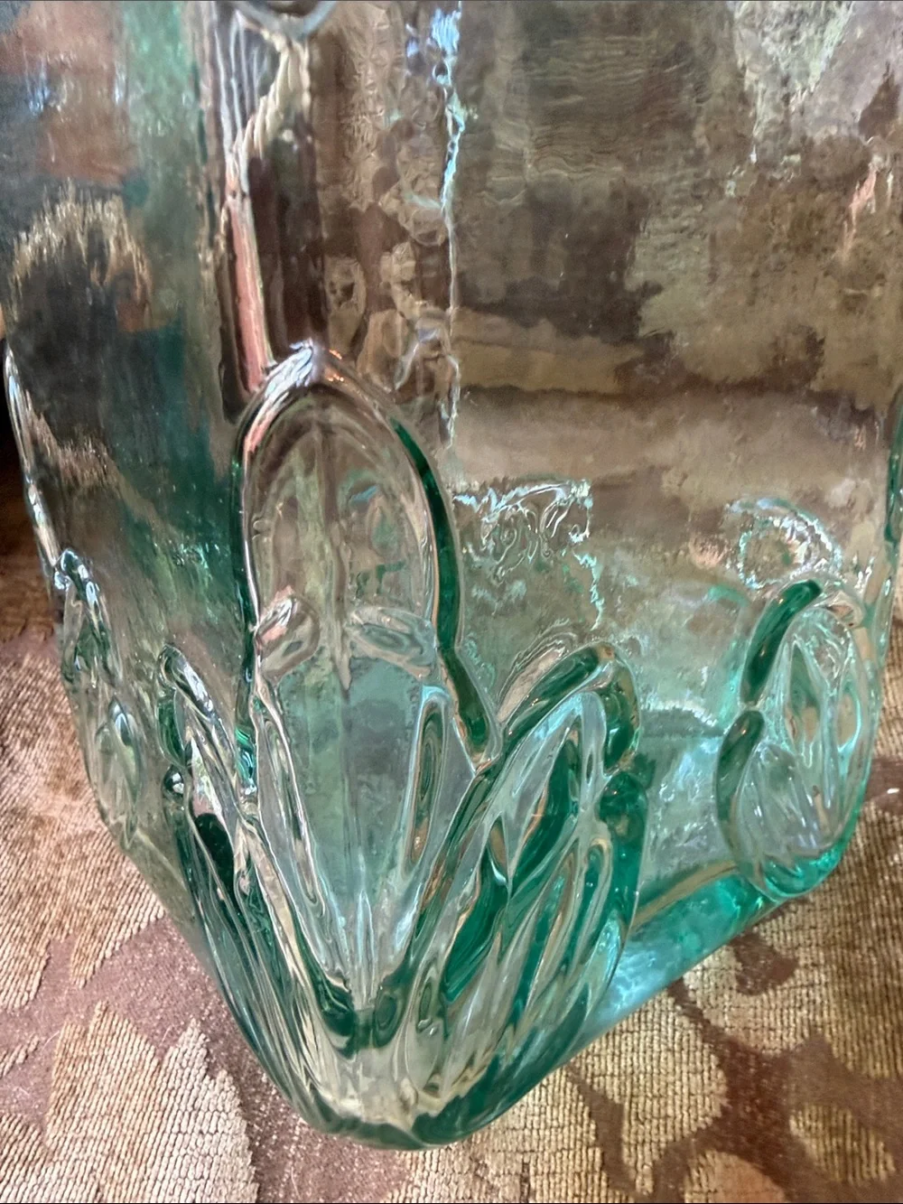 Vintage Pressed Recycled Embossed Glass Repurposed Vase